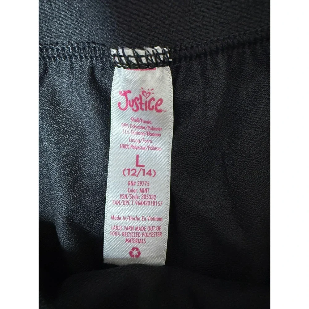 Justice Sport Soccer Shorts Girls L 12/14 Black NWT Athletic Graphic Logo 305332